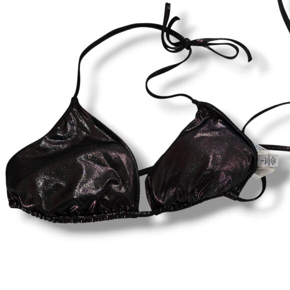 CK Calvin Klein Swimwear Women’s Gray Metallic Bikini Top - Large Tie Back - Picture 1 of 8